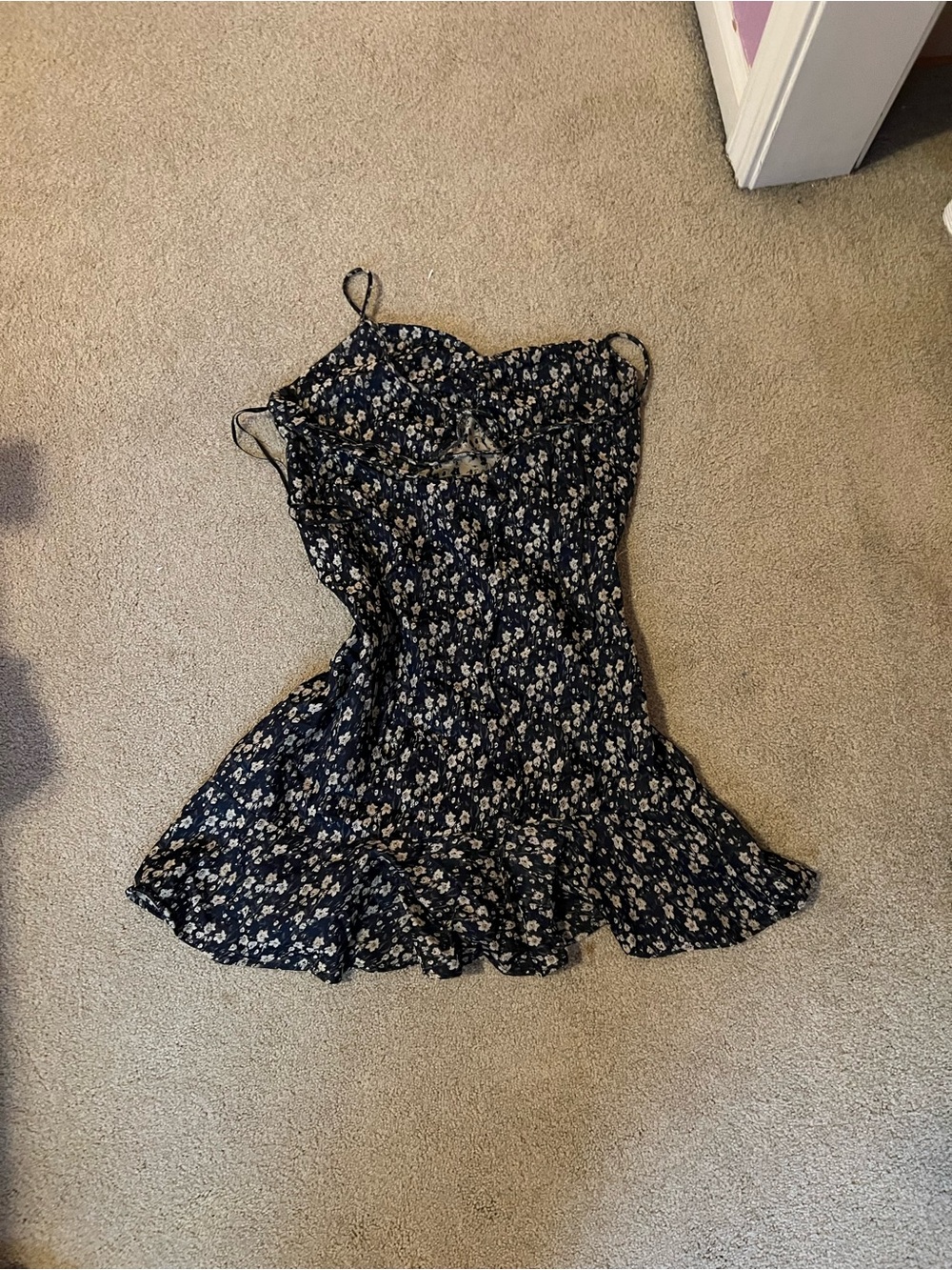 Zara Navy Blue Floral Spaghetti Strap Dress